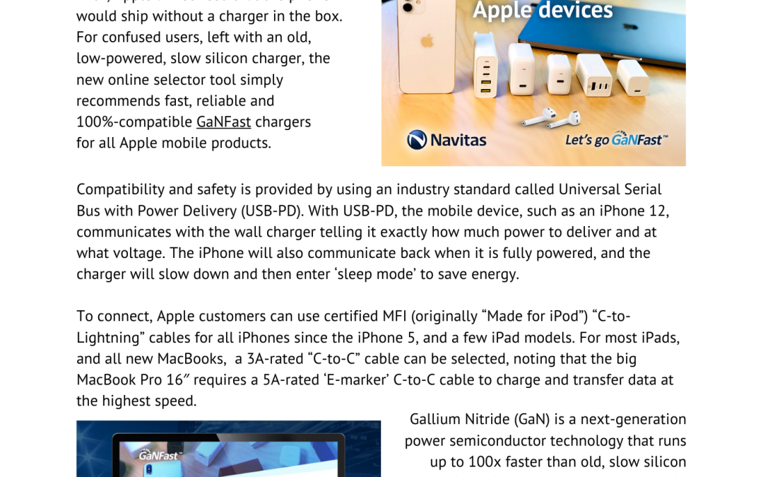 GaNFast™ Chargers Enable Apple iPhone 12  High-Speed Charging Compatibility
